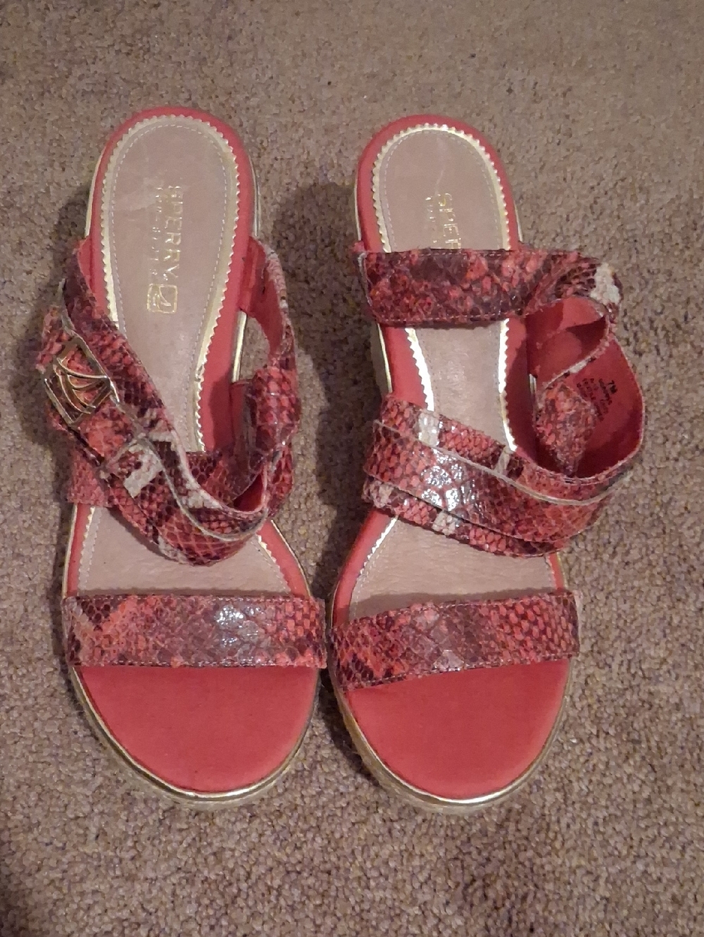Sperry Red Snakeskin-Pattern Strappy Women's Sandals